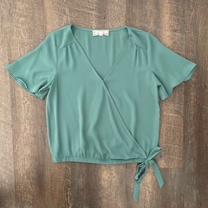 Sage Green Asymmetrical Cross-Body Blouse - Women’s S